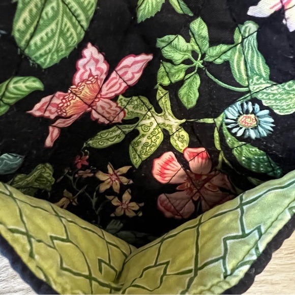 VERA BRADLEY Botanica 2007 Snap Curvy Tote Tall Snap 2 Handles Black Pink Floral - Picture 4 of 13